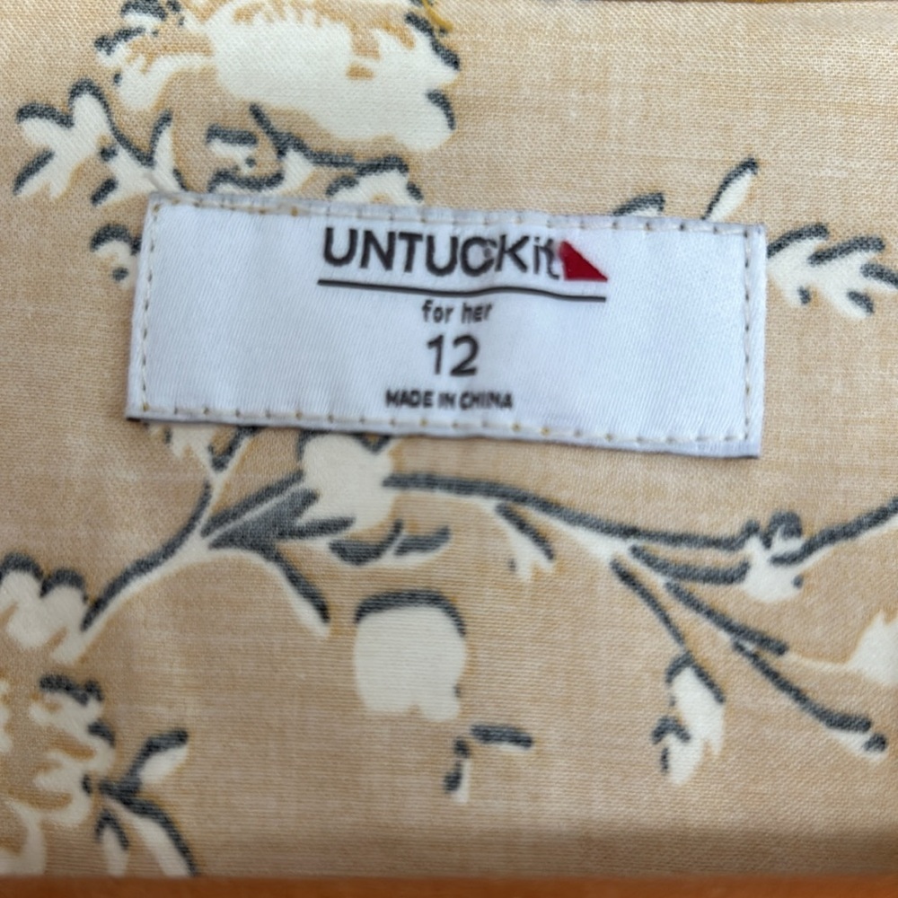 UNTUCKit Jane Shirt Dress Womens 12 Yellow Floral Tie Tiered V-Neck Long Sleeve - Picture 4 of 10